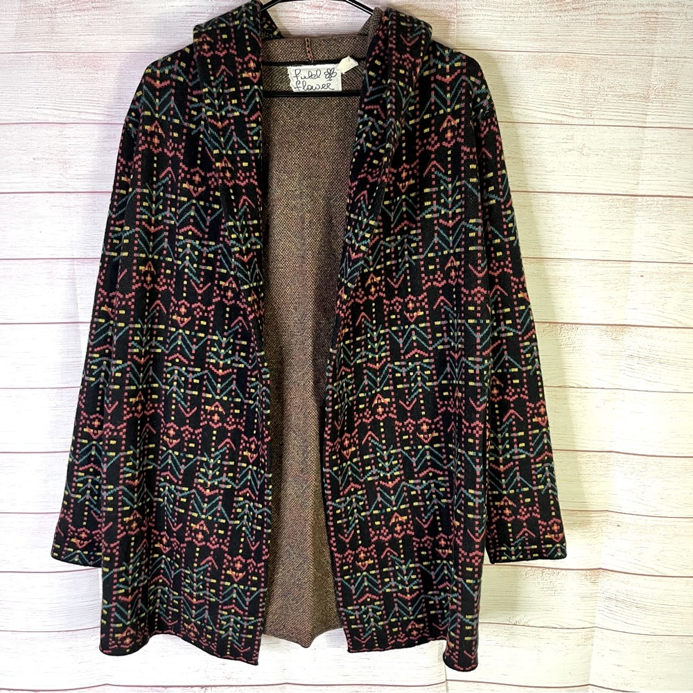 Anthropologie‎ Field Flowers Kerry Wool Hooded Open Front Cardigan Sweater Small